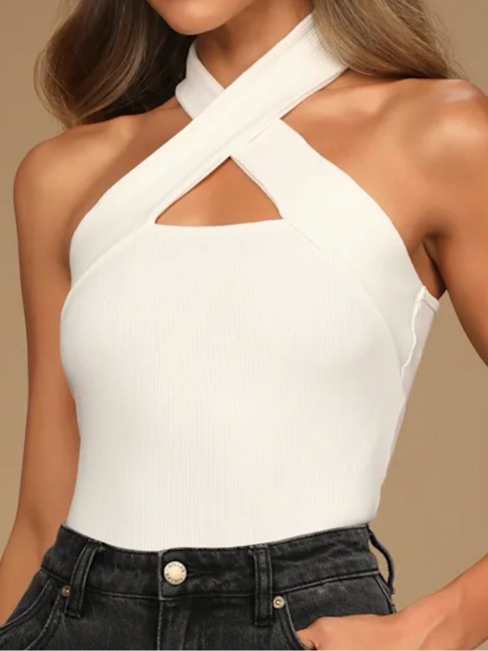 Lulus Essential Energy Ribbed Cutout Cross-Front Top